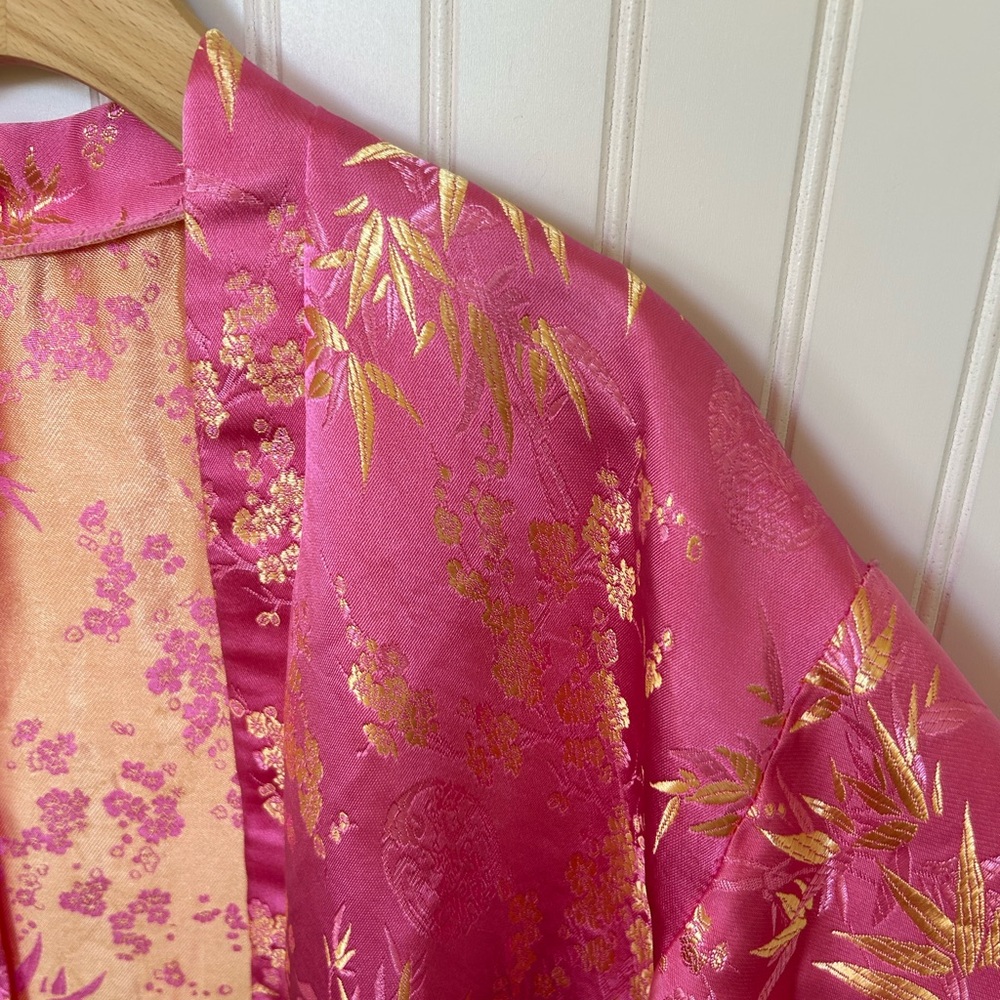 Pink and Gold Floral Kimono Robe